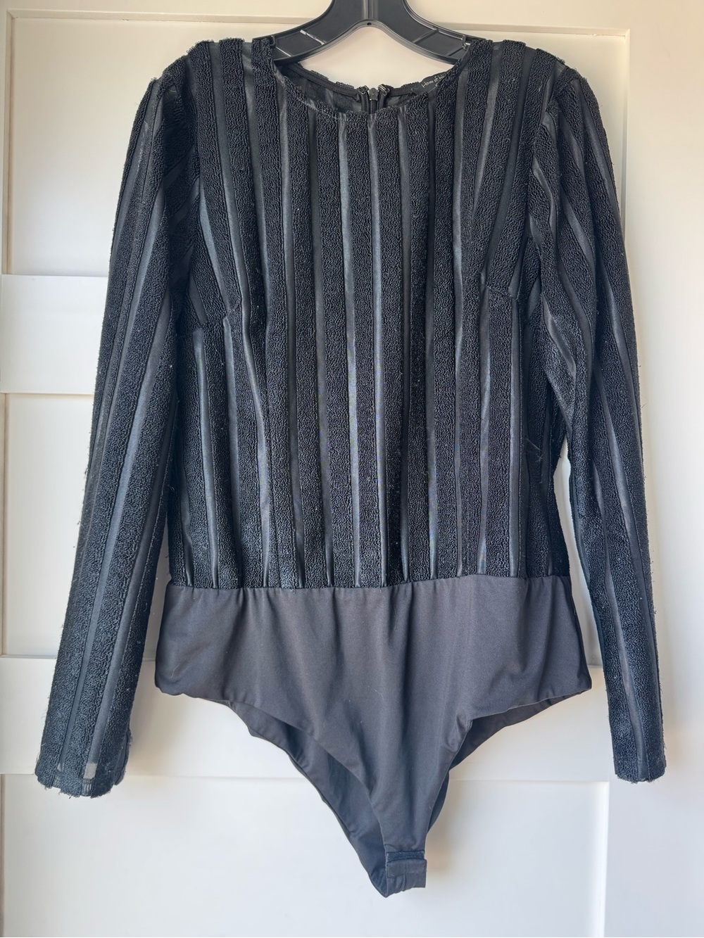 REVOLVE Black Long-Sleeve Textured Stripe Bodysuit